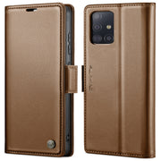 For Samsung Galaxy A71 4G CaseMe 023 Butterfly Buckle Litchi Texture RFID Anti-theft Leather Phone Case(Brown)