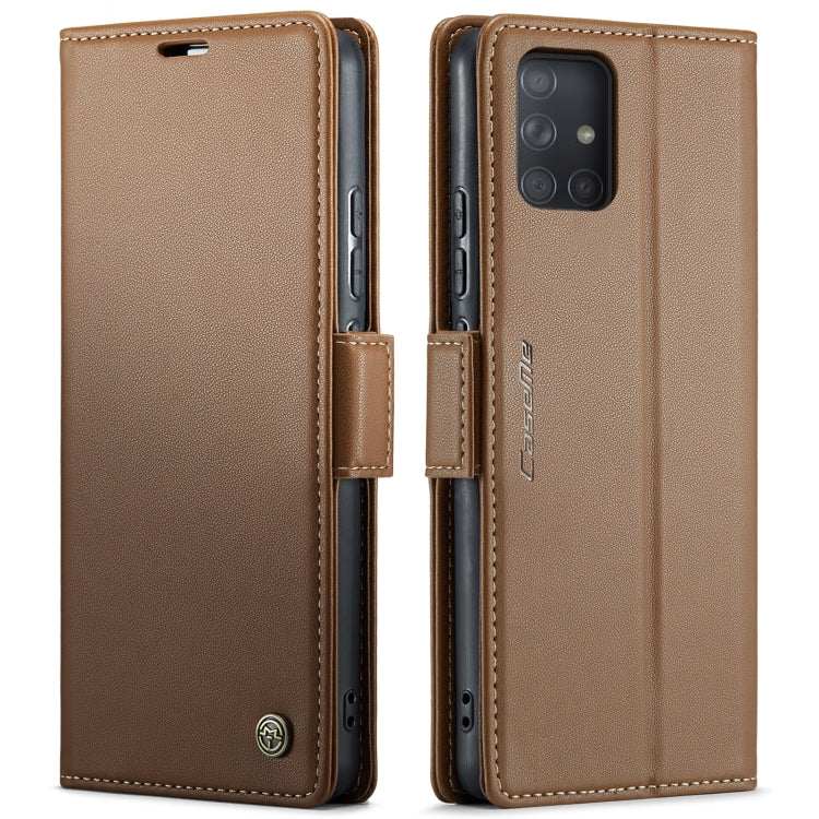 For Samsung Galaxy A71 4G CaseMe 023 Butterfly Buckle Litchi Texture RFID Anti-theft Leather Phone Case(Brown)
