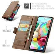 For Samsung Galaxy A71 4G CaseMe 023 Butterfly Buckle Litchi Texture RFID Anti-theft Leather Phone Case(Brown)