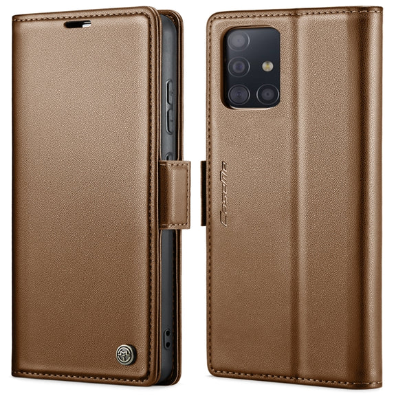 For Samsung Galaxy A71 4G CaseMe 023 Butterfly Buckle Litchi Texture RFID Anti-theft Leather Phone Case(Brown)