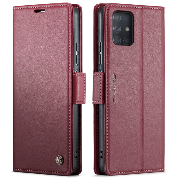 For Samsung Galaxy A71 4G CaseMe 023 Butterfly Buckle Litchi Texture RFID Anti-theft Leather Phone Case(Wine Red)