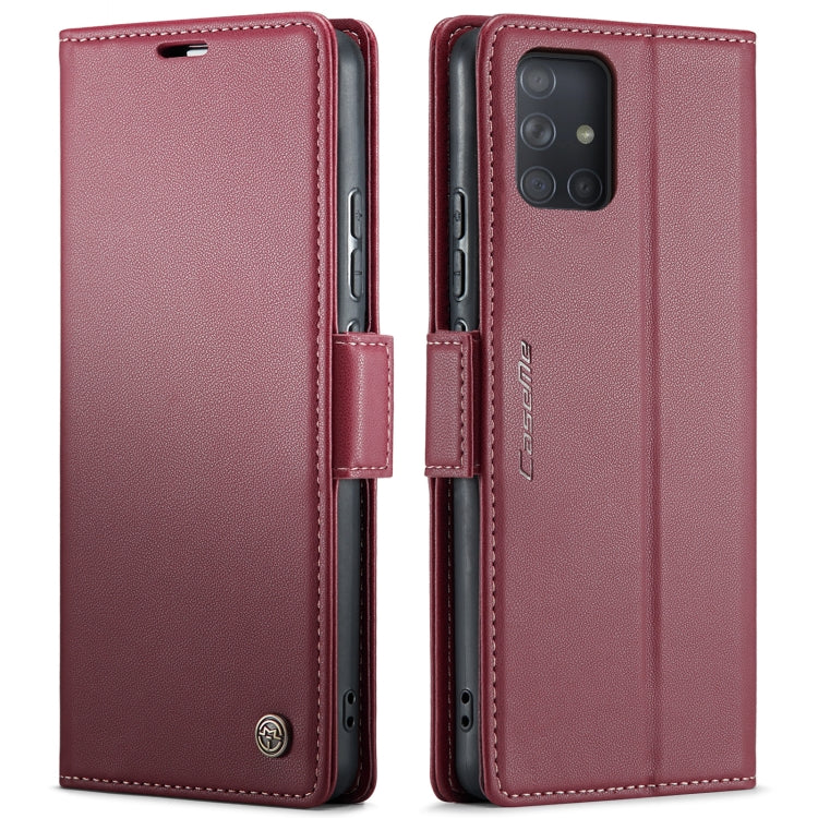 For Samsung Galaxy A71 4G CaseMe 023 Butterfly Buckle Litchi Texture RFID Anti-theft Leather Phone Case(Wine Red)