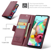 For Samsung Galaxy A71 4G CaseMe 023 Butterfly Buckle Litchi Texture RFID Anti-theft Leather Phone Case(Wine Red)