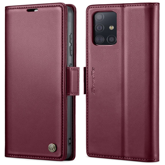 For Samsung Galaxy A71 4G CaseMe 023 Butterfly Buckle Litchi Texture RFID Anti-theft Leather Phone Case(Wine Red)