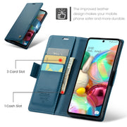 For Samsung Galaxy A71 4G CaseMe 023 Butterfly Buckle Litchi Texture RFID Anti-theft Leather Phone Case(Blue)