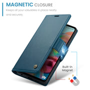 For Samsung Galaxy A71 4G CaseMe 023 Butterfly Buckle Litchi Texture RFID Anti-theft Leather Phone Case(Blue)
