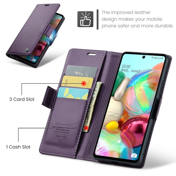 For Samsung Galaxy A71 4G CaseMe 023 Butterfly Buckle Litchi Texture RFID Anti-theft Leather Phone Case(Pearly Purple)