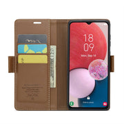 For Samsung Galaxy A13 4G/5G/A04s/A04/M13 5G CaseMe 023 Butterfly Buckle Litchi Texture RFID Anti-theft Leather Phone Case(Brown)