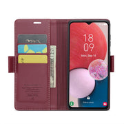 For Samsung Galaxy A13 4G/5G/A04s/A04/M13 5G CaseMe 023 Butterfly Buckle Litchi Texture RFID Anti-theft Leather Phone Case(Wine Red)