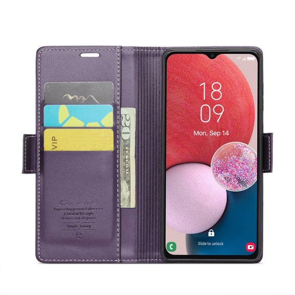 For Samsung Galaxy A13 4G/5G/A04s/A04/M13 5G CaseMe 023 Butterfly Buckle Litchi Texture RFID Anti-theft Leather Phone Case(Pearly Purple)
