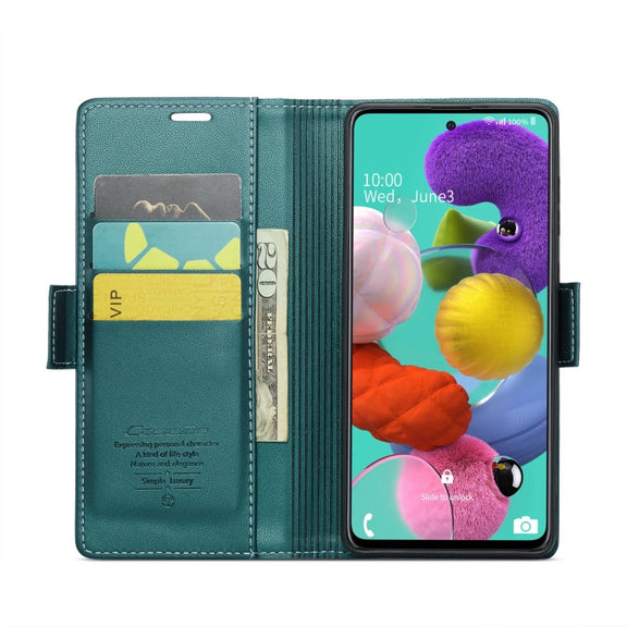 For Samsung Galaxy A51 4G/M40s CaseMe 023 Butterfly Buckle Litchi Texture RFID Anti-theft Leather Phone Case(Pearly Blue)