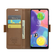 For Samsung Galaxy A70/A70s CaseMe 023 Butterfly Buckle Litchi Texture RFID Anti-theft Leather Phone Case(Brown)