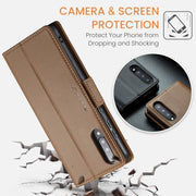 For Samsung Galaxy A70/A70s CaseMe 023 Butterfly Buckle Litchi Texture RFID Anti-theft Leather Phone Case(Brown)