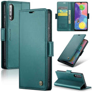 For Samsung Galaxy A70/A70s CaseMe 023 Butterfly Buckle Litchi Texture RFID Anti-theft Leather Phone Case(Pearly Blue)