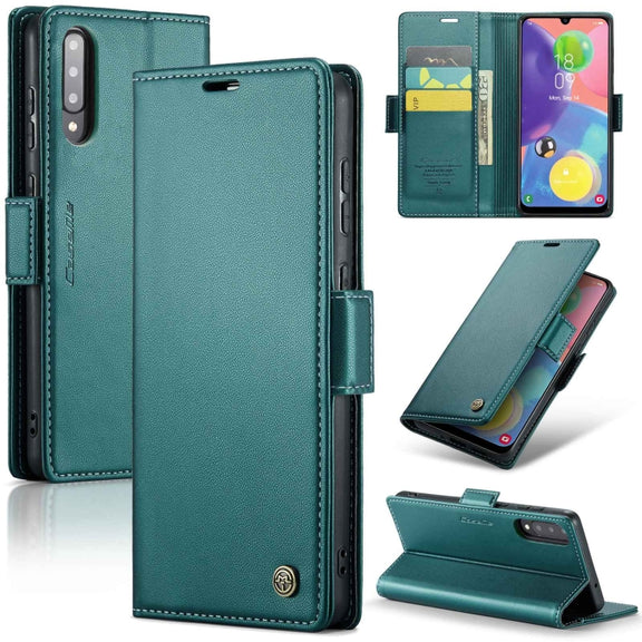 For Samsung Galaxy A70/A70s CaseMe 023 Butterfly Buckle Litchi Texture RFID Anti-theft Leather Phone Case(Pearly Blue)