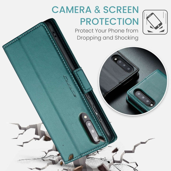 For Samsung Galaxy A70/A70s CaseMe 023 Butterfly Buckle Litchi Texture RFID Anti-theft Leather Phone Case(Pearly Blue)