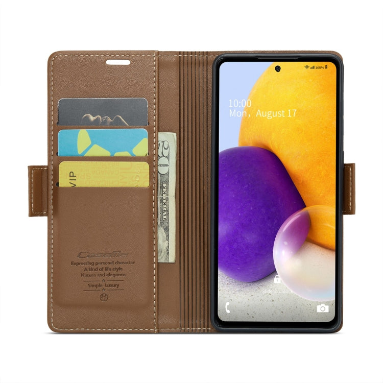 For Samsung Galaxy A72 CaseMe 023 Butterfly Buckle Litchi Texture RFID Anti-theft Leather Phone Case(Brown) - free shipping - PMC Jewellery - Order now!