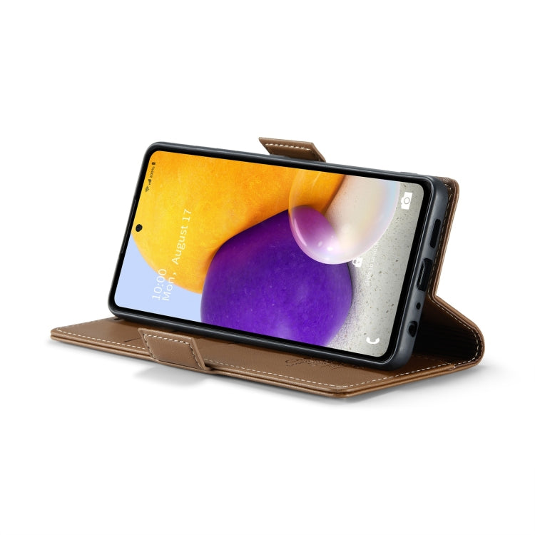 For Samsung Galaxy A72 CaseMe 023 Butterfly Buckle Litchi Texture RFID Anti-theft Leather Phone Case(Brown) - free shipping - PMC Jewellery - Order now!