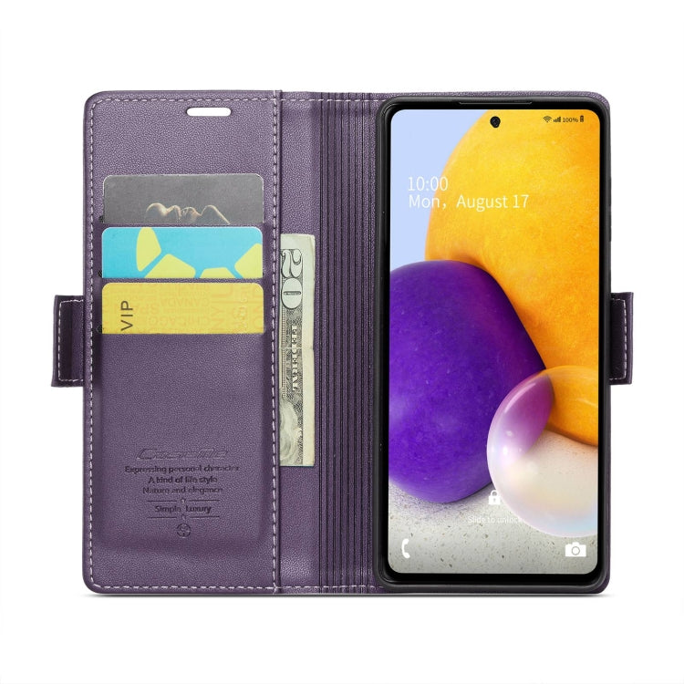 For Samsung Galaxy A72 CaseMe 023 Butterfly Buckle Litchi Texture RFID Anti-theft Leather Phone Case(Pearly Purple)