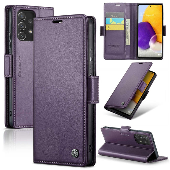 For Samsung Galaxy A72 CaseMe 023 Butterfly Buckle Litchi Texture RFID Anti-theft Leather Phone Case(Pearly Purple)