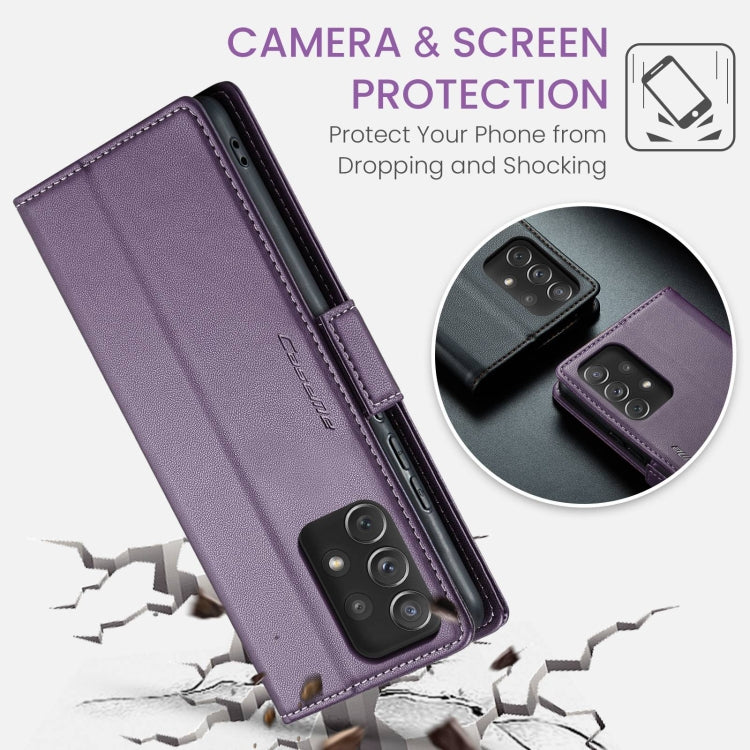 For Samsung Galaxy A72 CaseMe 023 Butterfly Buckle Litchi Texture RFID Anti-theft Leather Phone Case(Pearly Purple)