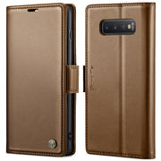 For Samsung Galaxy S10 CaseMe 023 Butterfly Buckle Litchi Texture RFID Anti-theft Leather Phone Case(Brown)