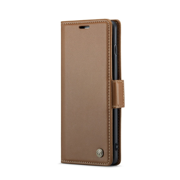 For Samsung Galaxy S10 CaseMe 023 Butterfly Buckle Litchi Texture RFID Anti-theft Leather Phone Case(Brown)