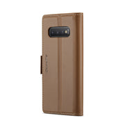 For Samsung Galaxy S10 CaseMe 023 Butterfly Buckle Litchi Texture RFID Anti-theft Leather Phone Case(Brown)