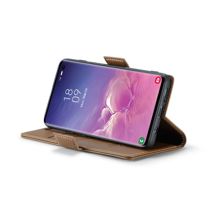 For Samsung Galaxy S10 CaseMe 023 Butterfly Buckle Litchi Texture RFID Anti-theft Leather Phone Case(Brown)