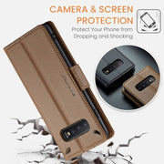 For Samsung Galaxy S10 CaseMe 023 Butterfly Buckle Litchi Texture RFID Anti-theft Leather Phone Case(Brown)