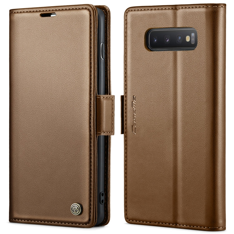 For Samsung Galaxy S10+ CaseMe 023 Butterfly Buckle Litchi Texture RFID Anti-theft Leather Phone Case(Brown) - free shipping - PMC Jewellery - Order now!