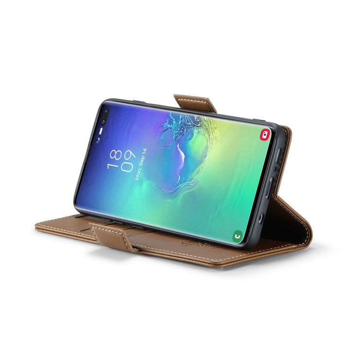For Samsung Galaxy S10+ CaseMe 023 Butterfly Buckle Litchi Texture RFID Anti-theft Leather Phone Case(Brown) - free shipping - PMC Jewellery - Order now!