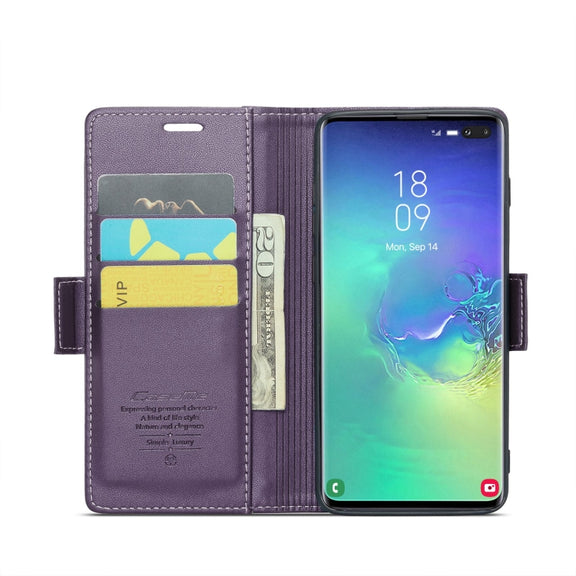 For Samsung Galaxy S10+ CaseMe 023 Butterfly Buckle Litchi Texture RFID Anti-theft Leather Phone Case(Pearly Purple)