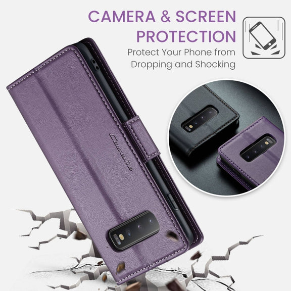 For Samsung Galaxy S10+ CaseMe 023 Butterfly Buckle Litchi Texture RFID Anti-theft Leather Phone Case(Pearly Purple)