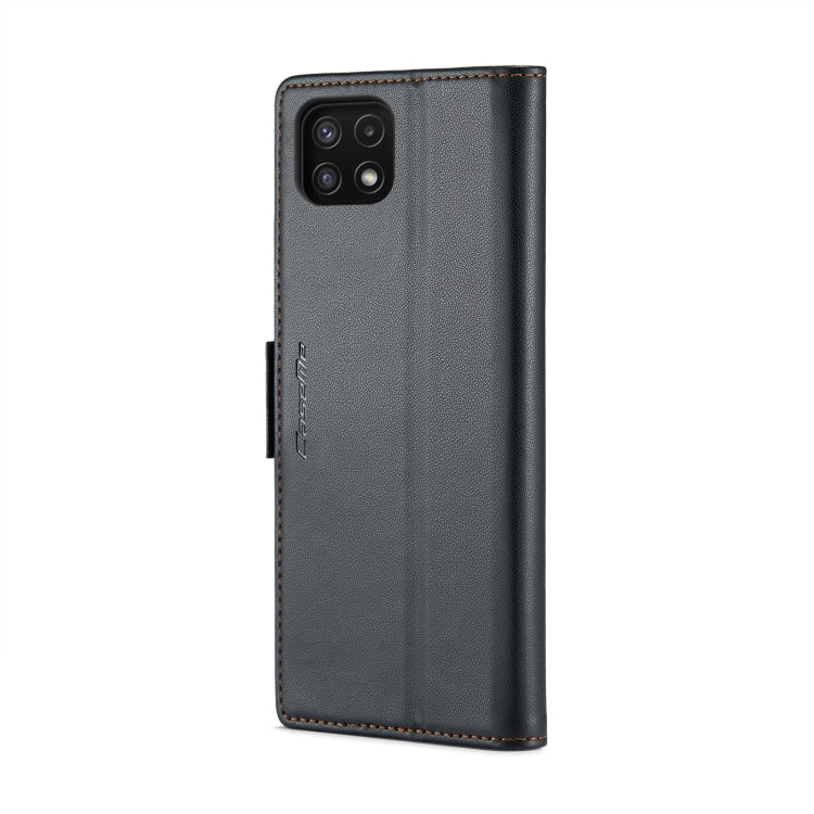 For Samsung Galaxy A22 5G CaseMe 023 Butterfly Buckle Litchi Texture RFID Anti-theft Leather Phone Case(Black) - free shipping - PMC Jewellery - Order now!