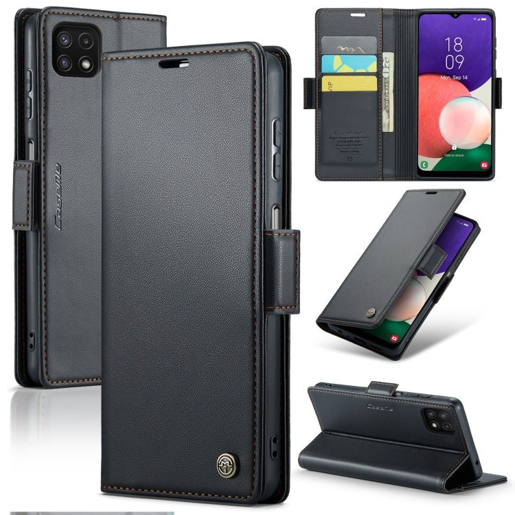 For Samsung Galaxy A22 5G CaseMe 023 Butterfly Buckle Litchi Texture RFID Anti-theft Leather Phone Case(Black) - free shipping - PMC Jewellery - Order now!