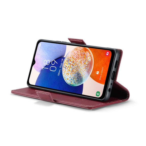 For Samsung Galaxy A14 4G/5G CaseMe 023 Butterfly Buckle Litchi Texture RFID Anti-theft Leather Phone Case(Wine Red)