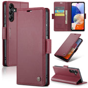 For Samsung Galaxy A14 4G/5G CaseMe 023 Butterfly Buckle Litchi Texture RFID Anti-theft Leather Phone Case(Wine Red)