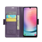 For Samsung Galaxy A24 4G CaseMe 023 Butterfly Buckle Litchi Texture RFID Anti-theft Leather Phone Case(Pearly Purple)