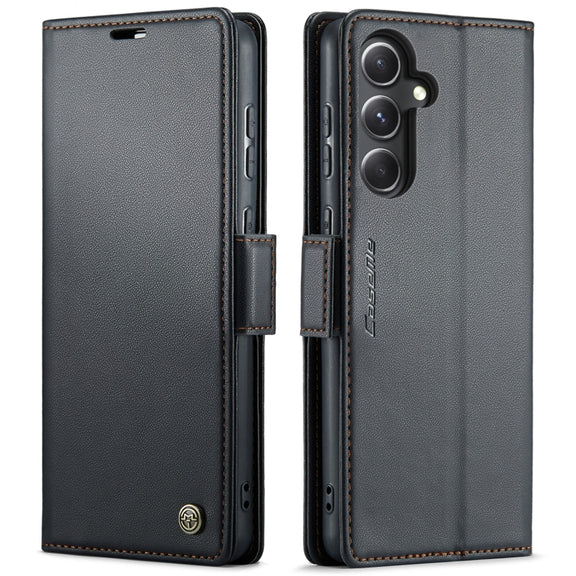 For Samsung Galaxy S23 FE 5G CaseMe 023 Butterfly Buckle Litchi Texture RFID Anti-theft Leather Phone Case(Black)