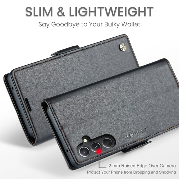 For Samsung Galaxy S23 FE 5G CaseMe 023 Butterfly Buckle Litchi Texture RFID Anti-theft Leather Phone Case(Black)