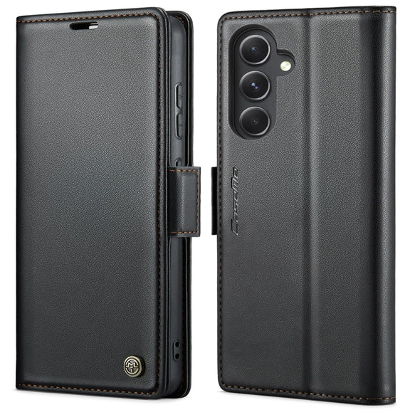 For Samsung Galaxy S23 FE 5G CaseMe 023 Butterfly Buckle Litchi Texture RFID Anti-theft Leather Phone Case(Black)