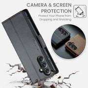 For Samsung Galaxy S23 FE 5G CaseMe 023 Butterfly Buckle Litchi Texture RFID Anti-theft Leather Phone Case(Black)