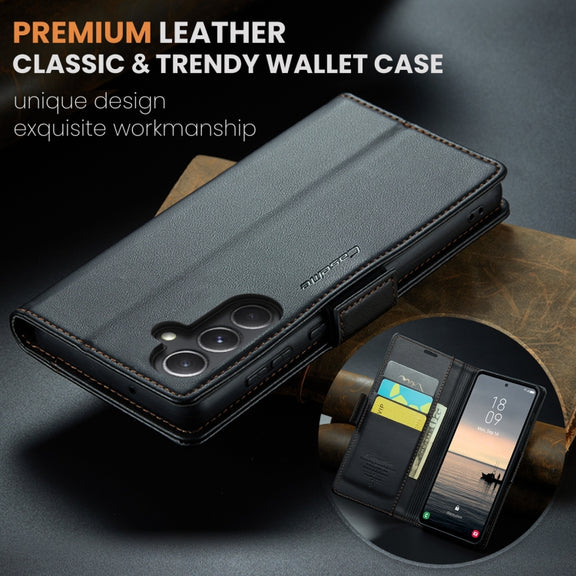 For Samsung Galaxy S23 FE 5G CaseMe 023 Butterfly Buckle Litchi Texture RFID Anti-theft Leather Phone Case(Black)