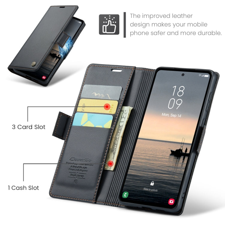 For Samsung Galaxy S23 FE 5G CaseMe 023 Butterfly Buckle Litchi Texture RFID Anti-theft Leather Phone Case(Black)