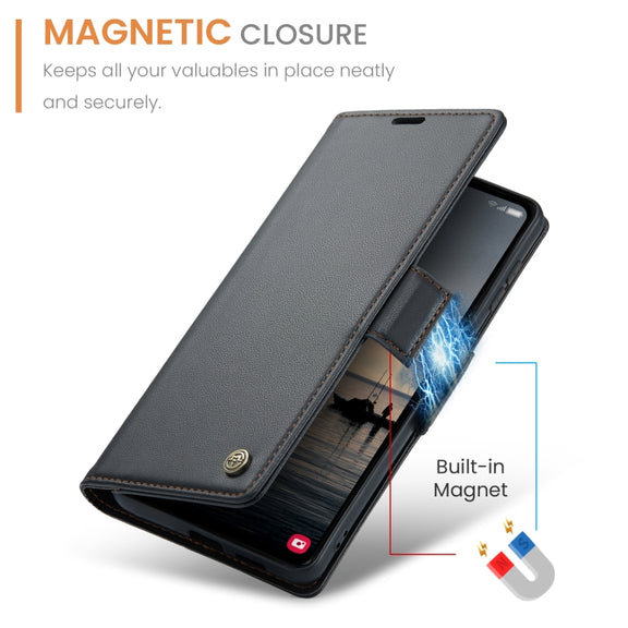 For Samsung Galaxy S23 FE 5G CaseMe 023 Butterfly Buckle Litchi Texture RFID Anti-theft Leather Phone Case(Black)