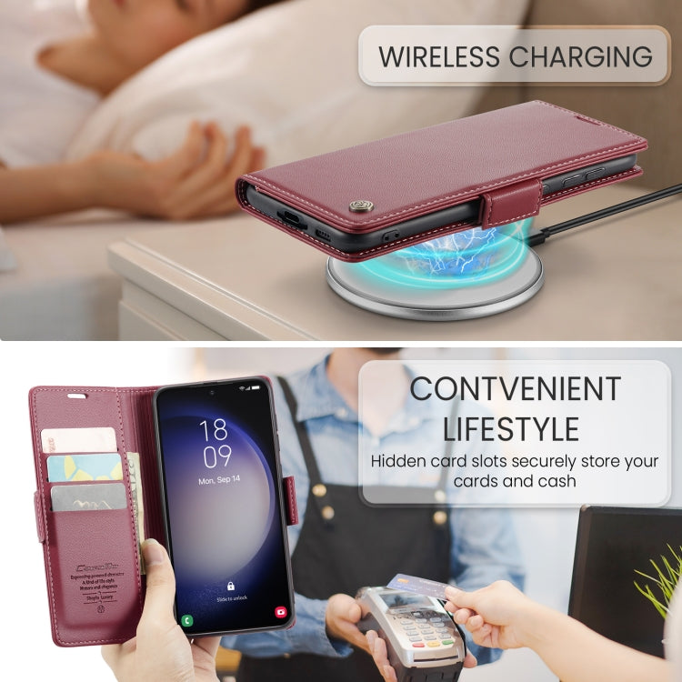 For Samsung Galaxy S24+ CaseMe 023 Butterfly Buckle Litchi Texture RFID Anti-theft Leather Phone Case(Wine Red)