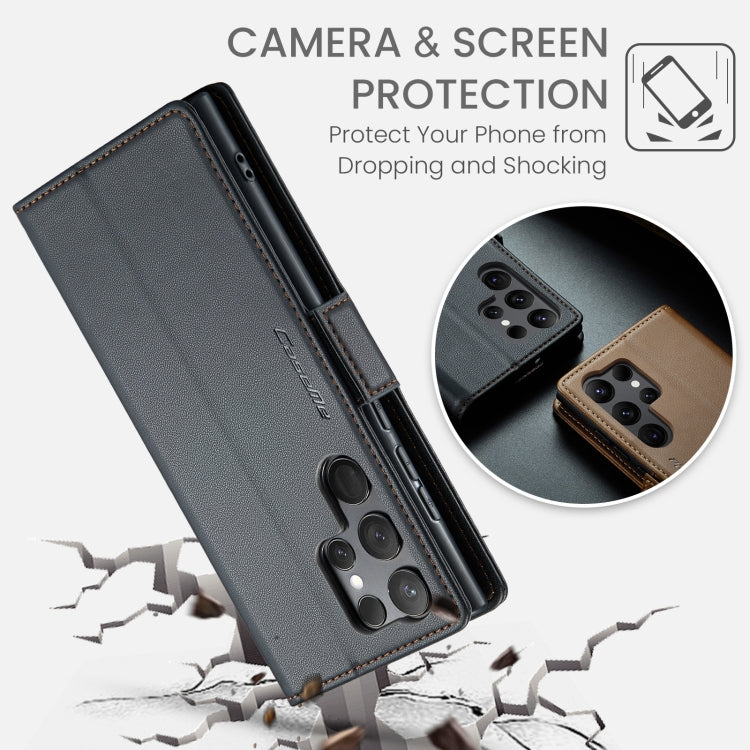 For Samsung Galaxy S24 Ultra CaseMe 023 Butterfly Buckle Litchi Texture RFID Anti-theft Leather Phone Case(Black)