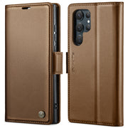 For Samsung Galaxy S24 Ultra CaseMe 023 Butterfly Buckle Litchi Texture RFID Anti-theft Leather Phone Case(Brown)