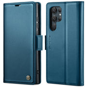 For Samsung Galaxy S24 Ultra CaseMe 023 Butterfly Buckle Litchi Texture RFID Anti-theft Leather Phone Case(Blue)
